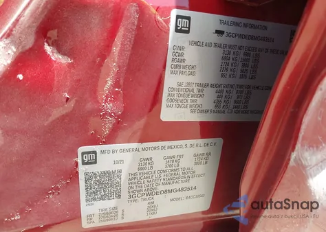 2021 Chevrolet Silverado 1500 2Wd Short Bed Rst z USA, uszkodzony, nr VIN 3GCPWDED8MG483514